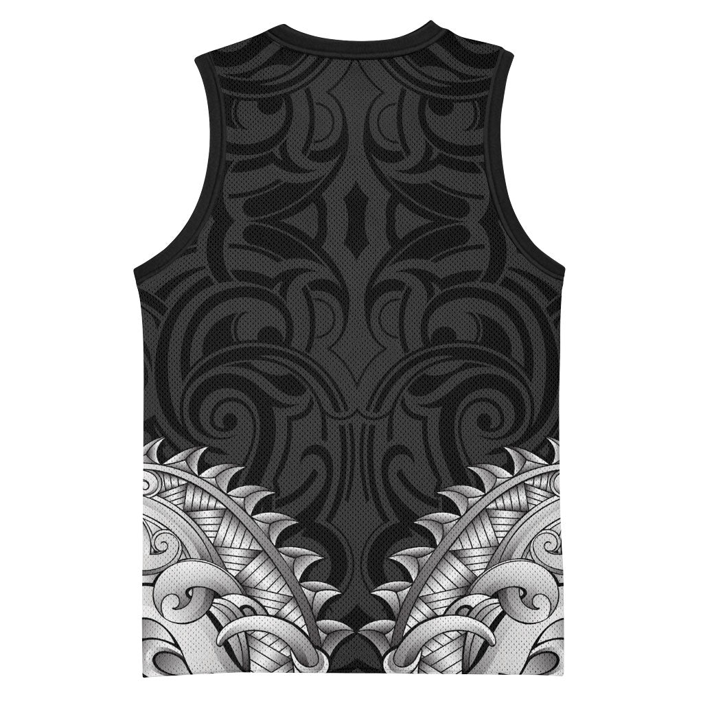 New Zealand Ta Moko Basketball Jersey Aotearoa Maori Chest Tattoo Black