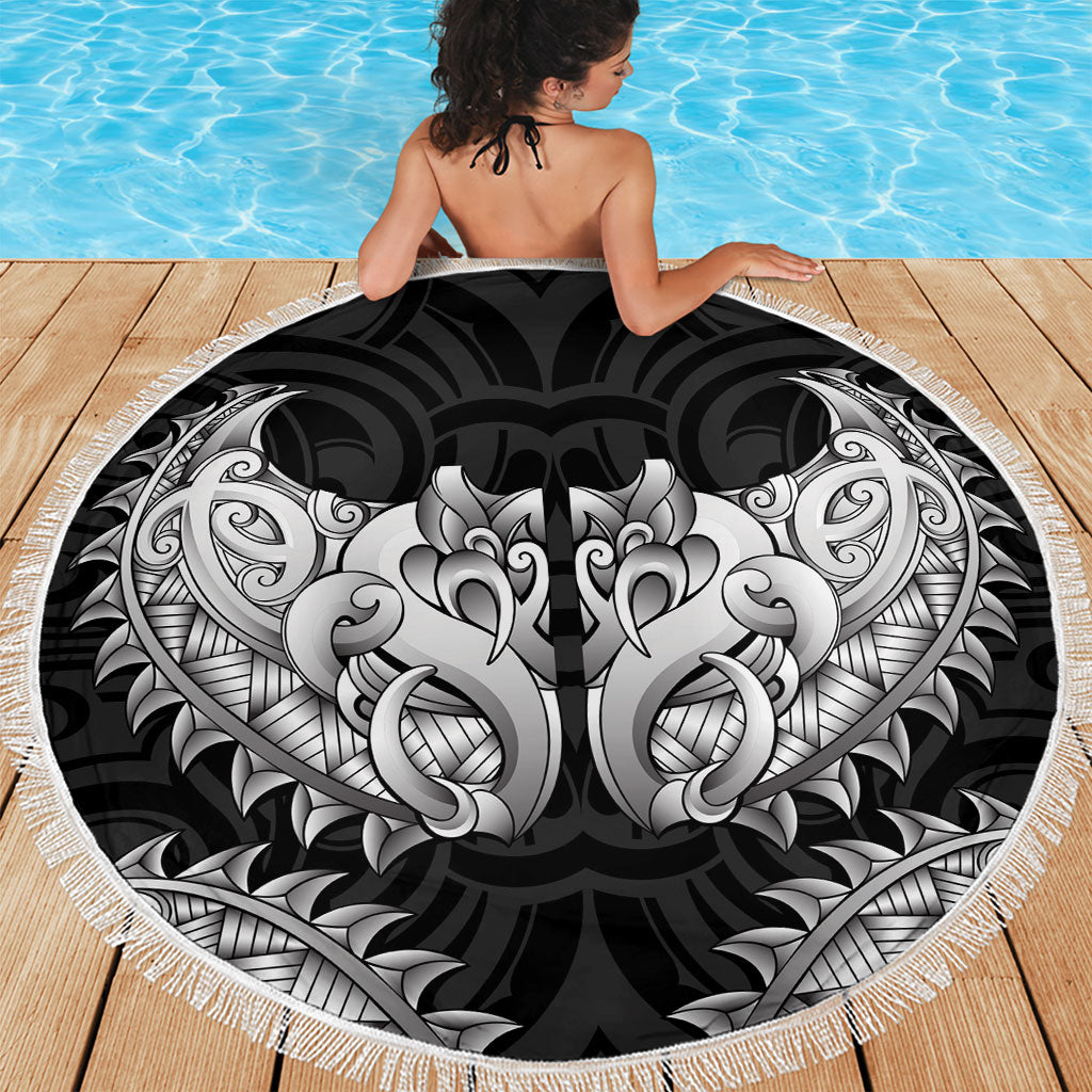 New Zealand Ta Moko Beach Blanket Aotearoa Maori Chest Tattoo Black