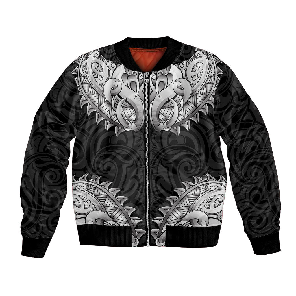 New Zealand Ta Moko Bomber Jacket Aotearoa Maori Chest Tattoo Black