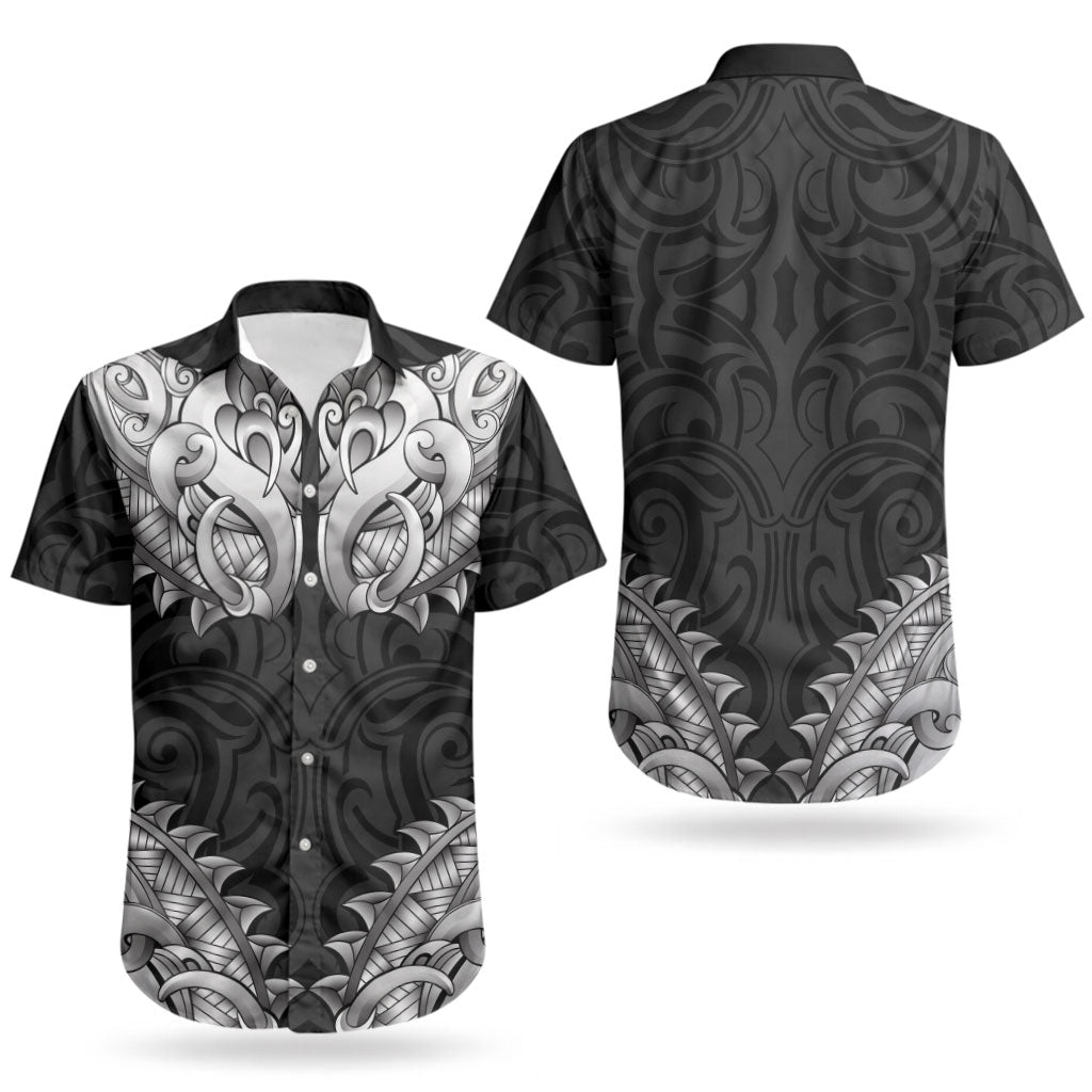 New Zealand Ta Moko Couples Matching Tank Maxi Dress and Hawaiian Shirt Aotearoa Maori Chest Tattoo Black