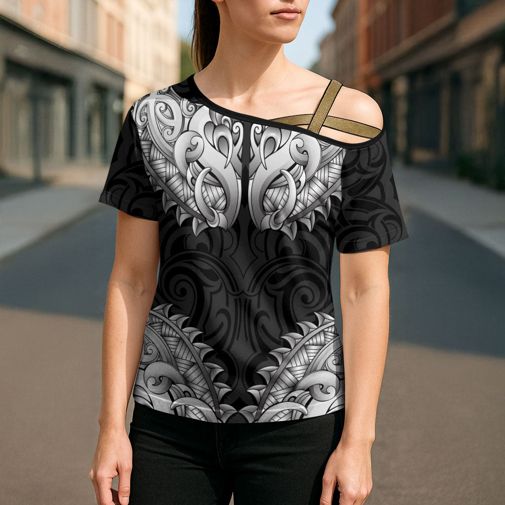 New Zealand Ta Moko Cross Shoulder Shirt Aotearoa Maori Chest Tattoo Black