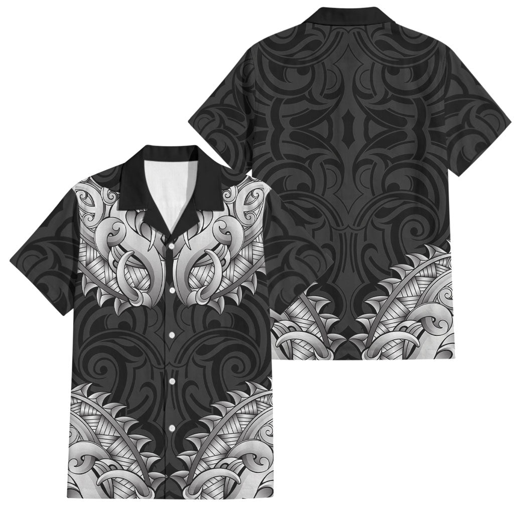 New Zealand Ta Moko Family Matching Puletasi and Hawaiian Shirt Aotearoa Maori Chest Tattoo Black