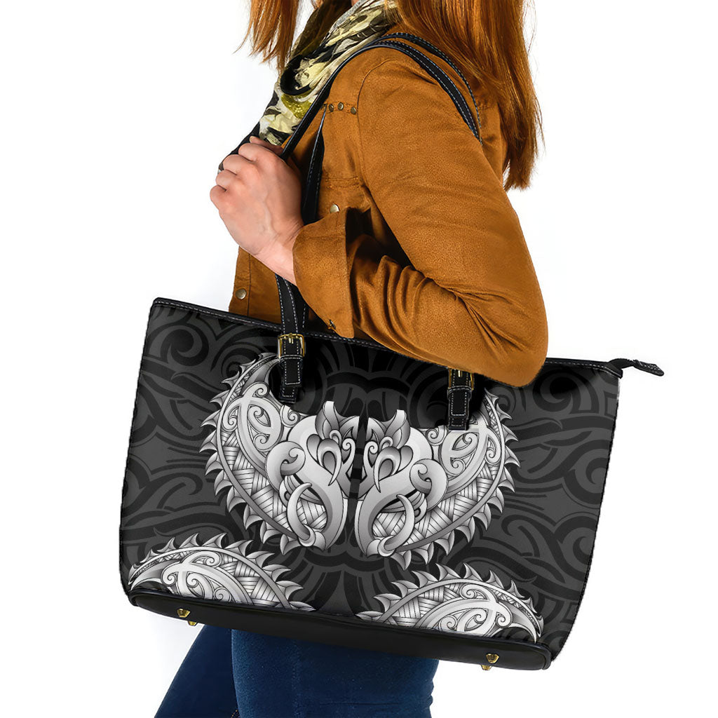 New Zealand Ta Moko Leather Tote Bag Aotearoa Maori Chest Tattoo Black