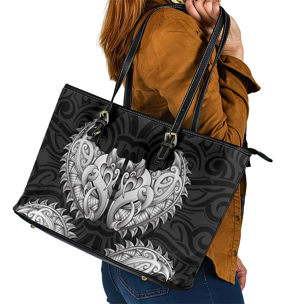 New Zealand Ta Moko Leather Tote Bag Aotearoa Maori Chest Tattoo Black