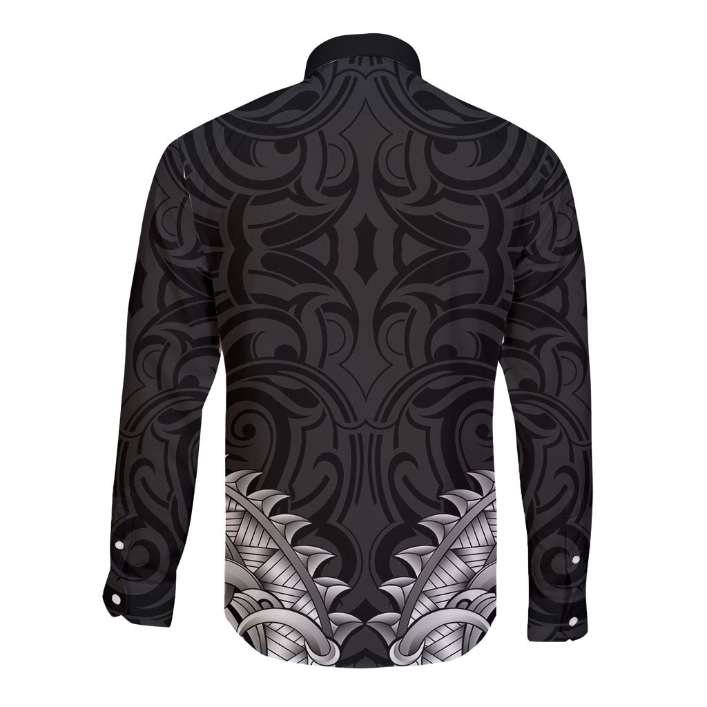 New Zealand Ta Moko Long Sleeve Button Shirt Aotearoa Maori Chest Tattoo Black