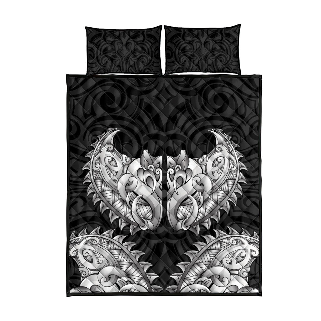 New Zealand Ta Moko Quilt Bed Set Aotearoa Maori Chest Tattoo Black