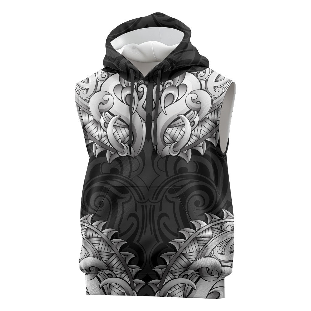 New Zealand Ta Moko Sleeveless Hoodie Aotearoa Maori Chest Tattoo Black