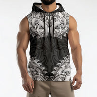 New Zealand Ta Moko Sleeveless Hoodie Aotearoa Maori Chest Tattoo Black