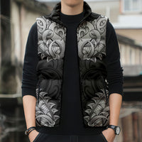 New Zealand Ta Moko Sleeveless Puffer Jacket Aotearoa Maori Chest Tattoo Black