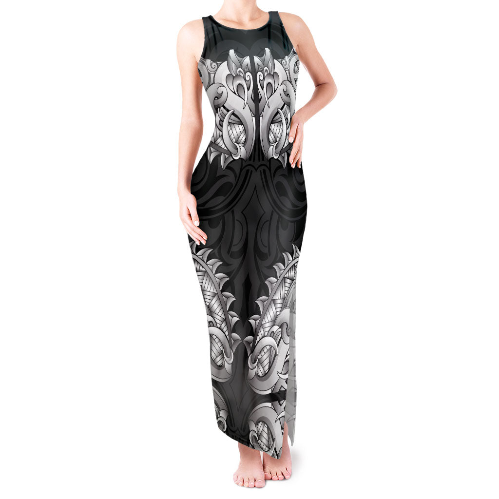 New Zealand Ta Moko Tank Maxi Dress Aotearoa Maori Chest Tattoo Black