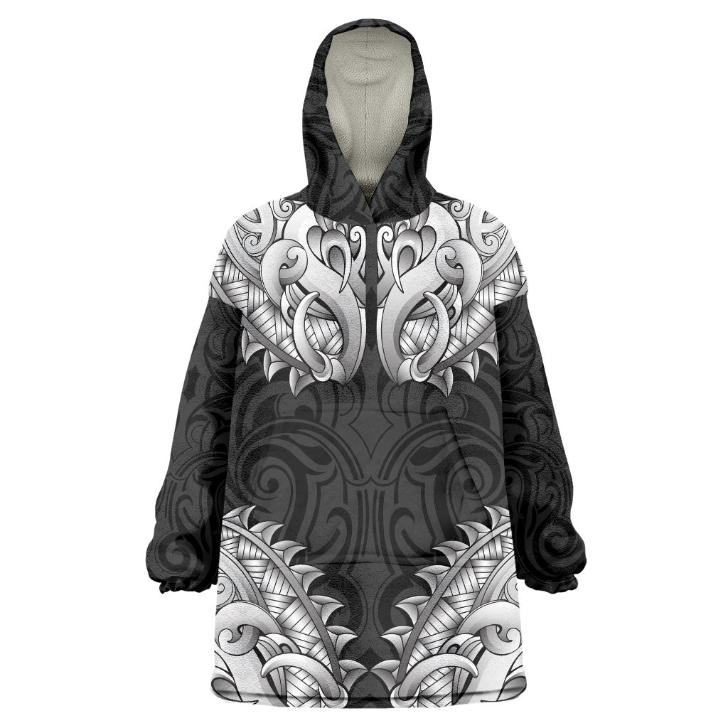 New Zealand Ta Moko Wearable Blanket Hoodie Aotearoa Maori Chest Tattoo Black