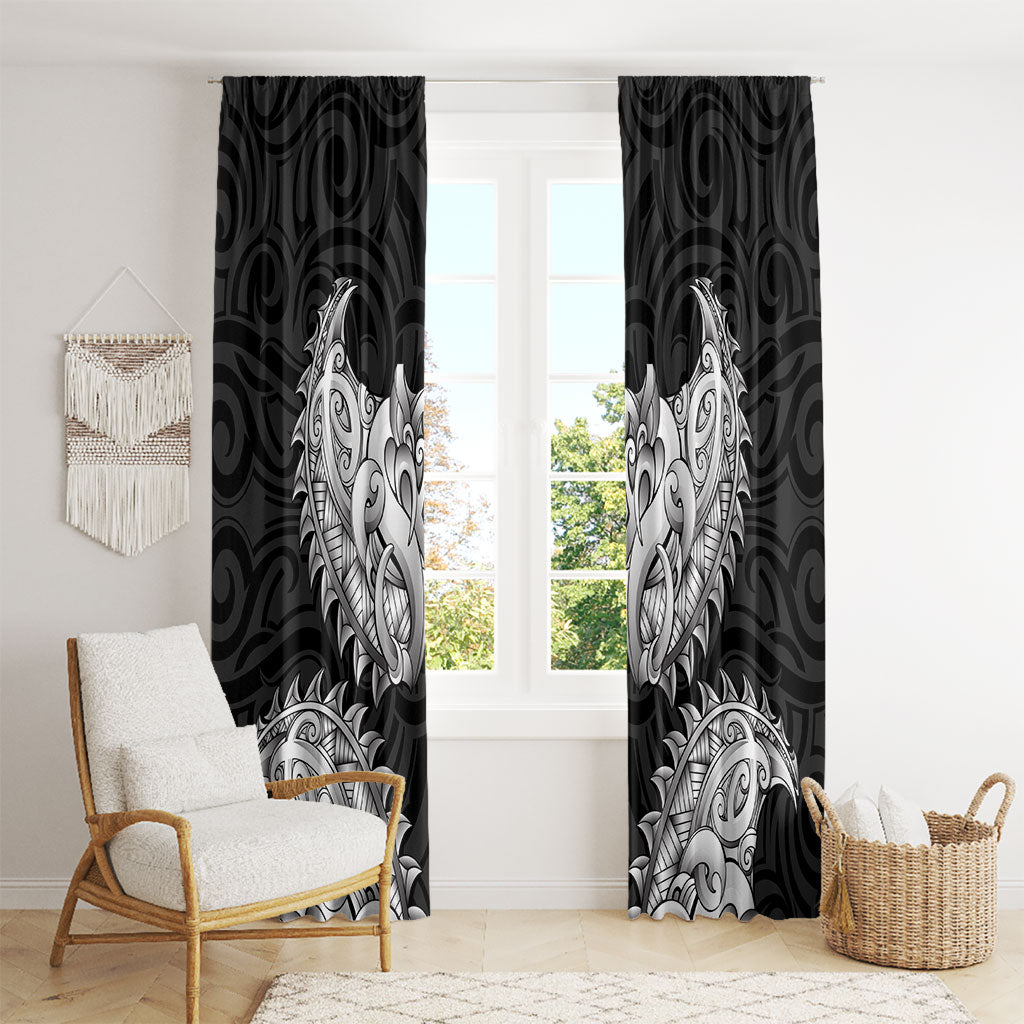 New Zealand Ta Moko Window Curtain Aotearoa Maori Chest Tattoo Black