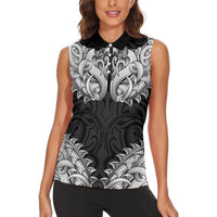 New Zealand Ta Moko Women Sleeveless Polo Shirt Aotearoa Maori Chest Tattoo Black