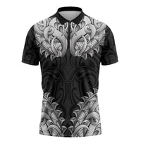 New Zealand Ta Moko Zipper Polo Shirt Aotearoa Maori Chest Tattoo Black