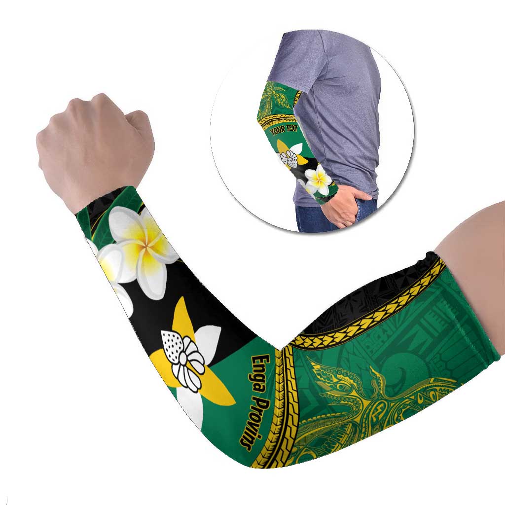 Personalised PNG Enga Provins Arm Sleeves Papua New Guinea Plumeria Melanesian Pattern LT14 Set of 2 Black - Polynesian Pride