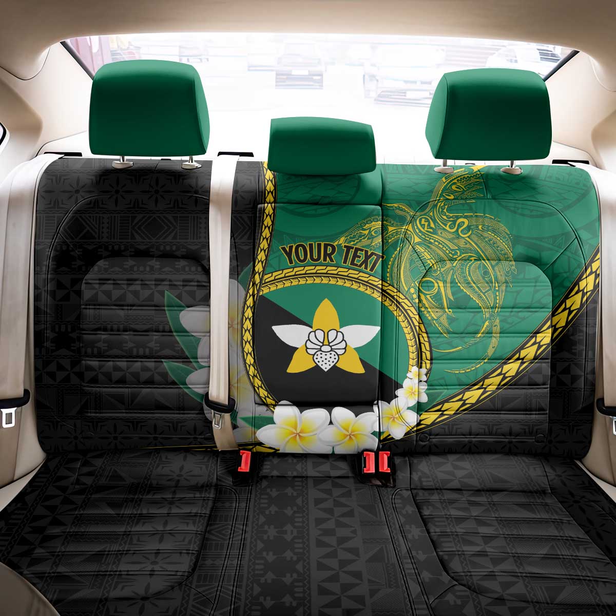 Personalised PNG Enga Provins Back Car Seat Cover Papua New Guinea Plumeria Melanesian Pattern - Polynesian Pride