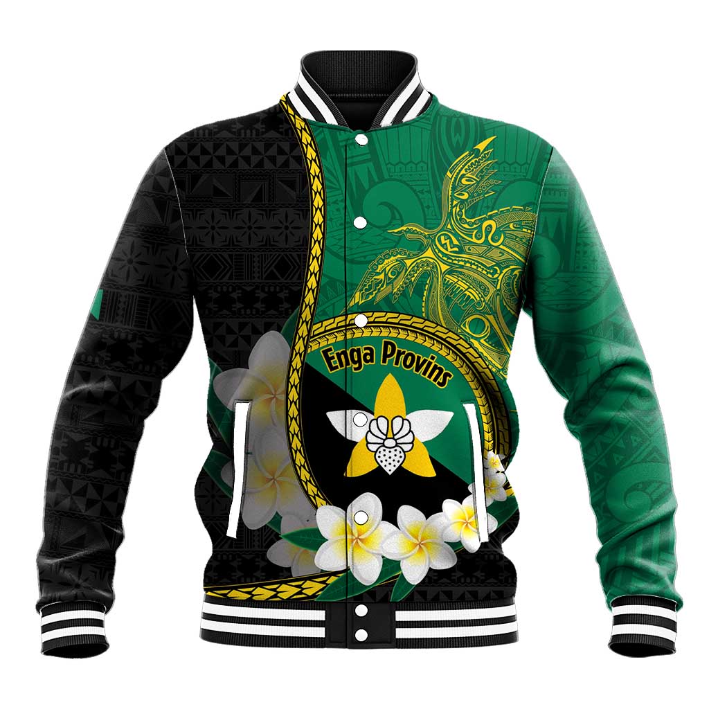 Personalised PNG Enga Provins Baseball Jacket Papua New Guinea Plumeria Melanesian Pattern LT14 Unisex Black - Polynesian Pride