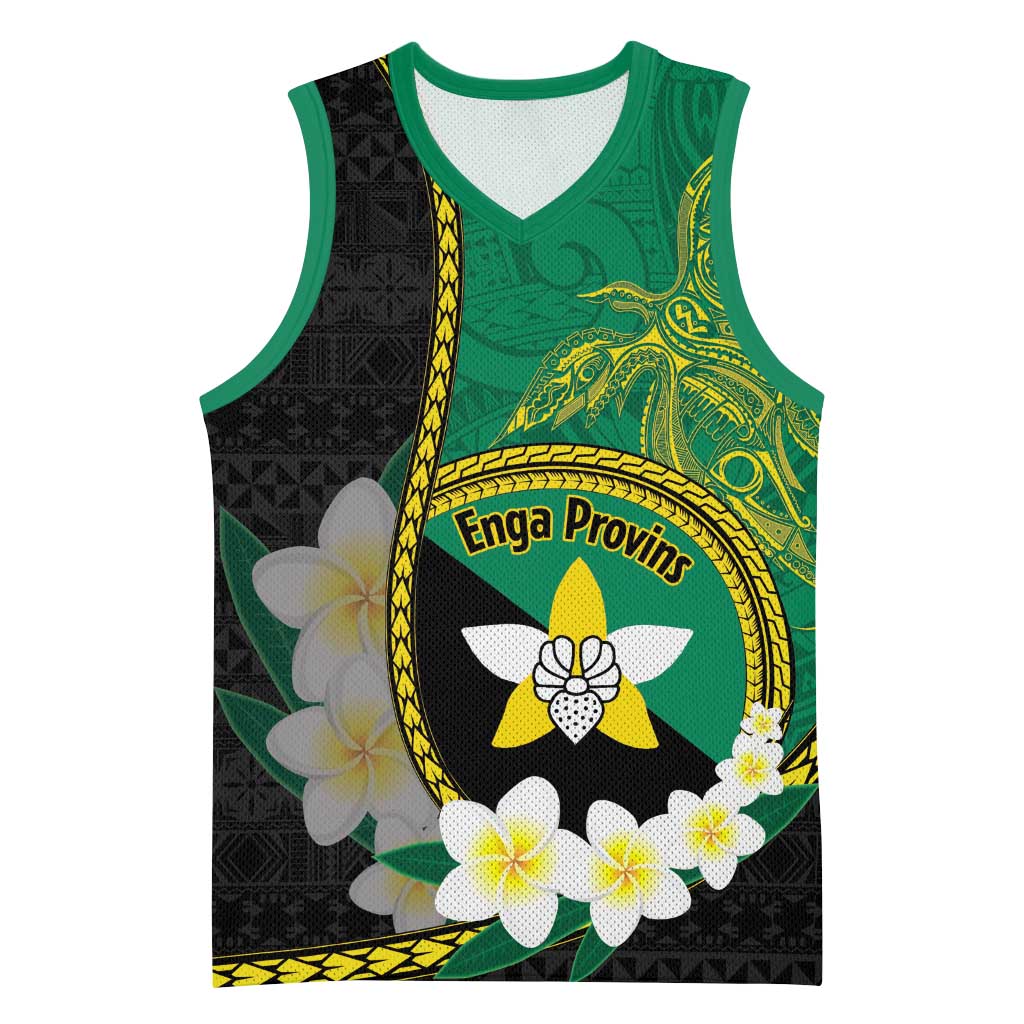 Personalised PNG Enga Provins Basketball Jersey Papua New Guinea Plumeria Melanesian Pattern LT14 Unisex Black - Polynesian Pride