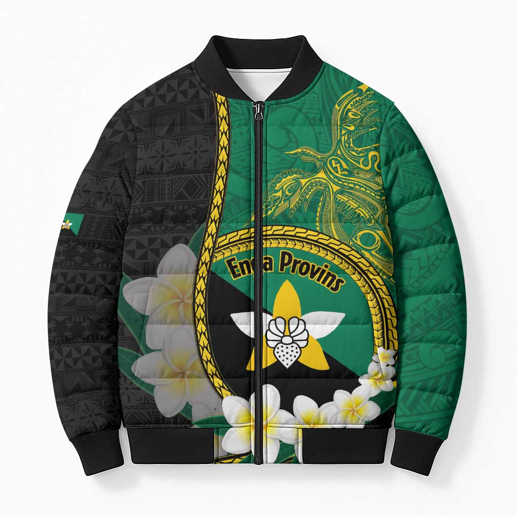 Personalised PNG Enga Provins Bomber Puffer Jacket Papua New Guinea Plumeria Melanesian Pattern LT14 Unisex Black - Polynesian Pride