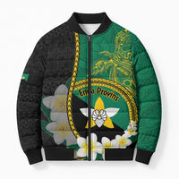 Personalised PNG Enga Provins Bomber Puffer Jacket Papua New Guinea Plumeria Melanesian Pattern LT14 Unisex Black - Polynesian Pride