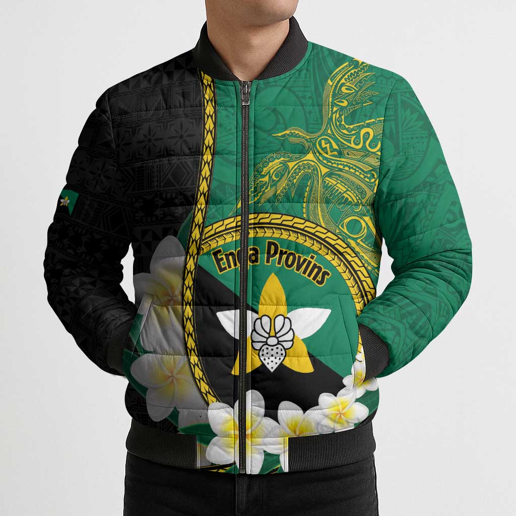 Personalised PNG Enga Provins Bomber Puffer Jacket Papua New Guinea Plumeria Melanesian Pattern LT14 - Polynesian Pride