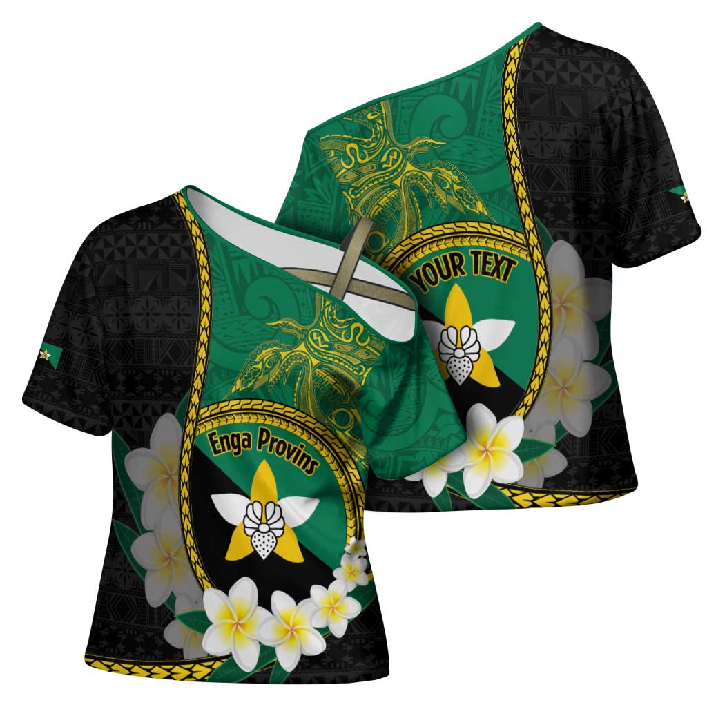 Personalised PNG Enga Provins Cross Shoulder Shirt Papua New Guinea Plumeria Melanesian Pattern - Polynesian Pride