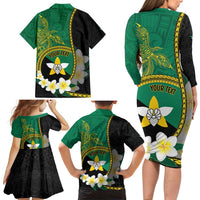 Personalised PNG Enga Provins Family Matching Long Sleeve Bodycon Dress and Hawaiian Shirt Papua New Guinea Plumeria Melanesian Pattern - Polynesian Pride
