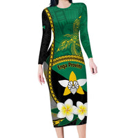 Personalised PNG Enga Provins Family Matching Long Sleeve Bodycon Dress and Hawaiian Shirt Papua New Guinea Plumeria Melanesian Pattern - Polynesian Pride