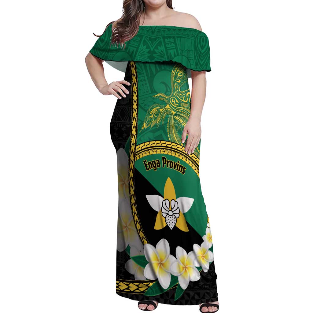Personalised PNG Enga Provins Off Shoulder Maxi Dress Papua New Guinea Plumeria Melanesian Pattern - Polynesian Pride