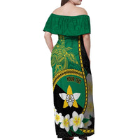 Personalised PNG Enga Provins Off Shoulder Maxi Dress Papua New Guinea Plumeria Melanesian Pattern - Polynesian Pride
