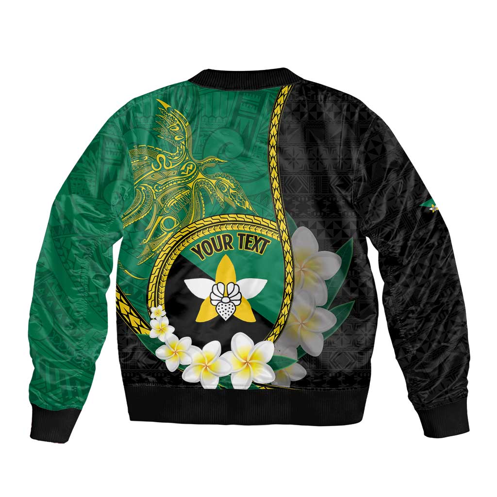 Personalised PNG Enga Provins Sleeve Zip Bomber Jacket Papua New Guinea Plumeria Melanesian Pattern - Polynesian Pride