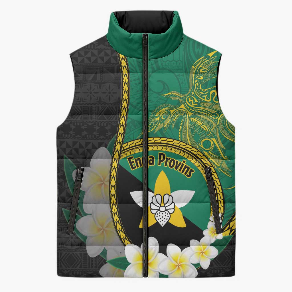 Personalised PNG Enga Provins Sleeveless Puffer Jacket Papua New Guinea Plumeria Melanesian Pattern - Polynesian Pride