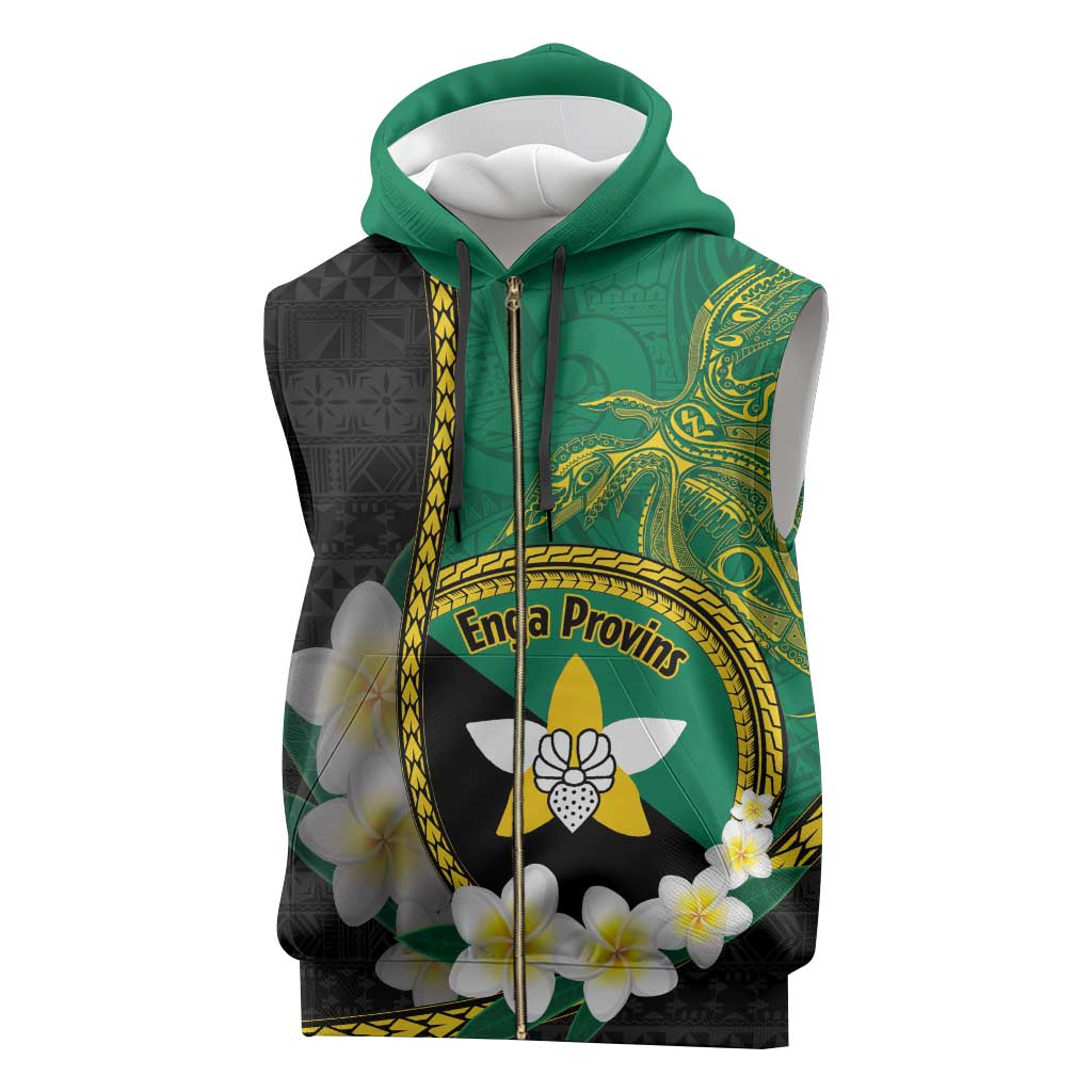 Personalised PNG Enga Provins Sleeveless Zip Hoodie Papua New Guinea Plumeria Melanesian Pattern - Polynesian Pride