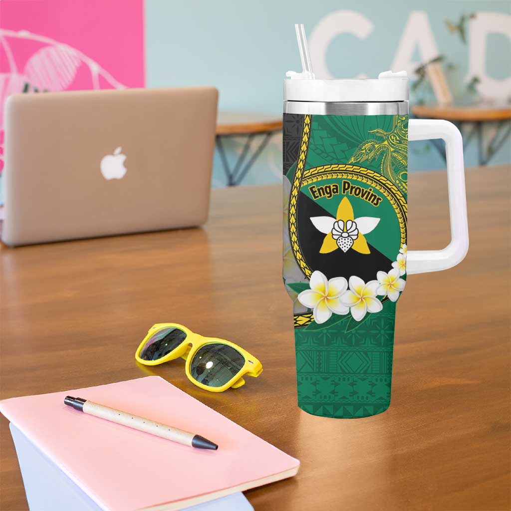 Personalised PNG Enga Provins Tumbler With Handle Papua New Guinea Plumeria Melanesian Pattern - Polynesian Pride