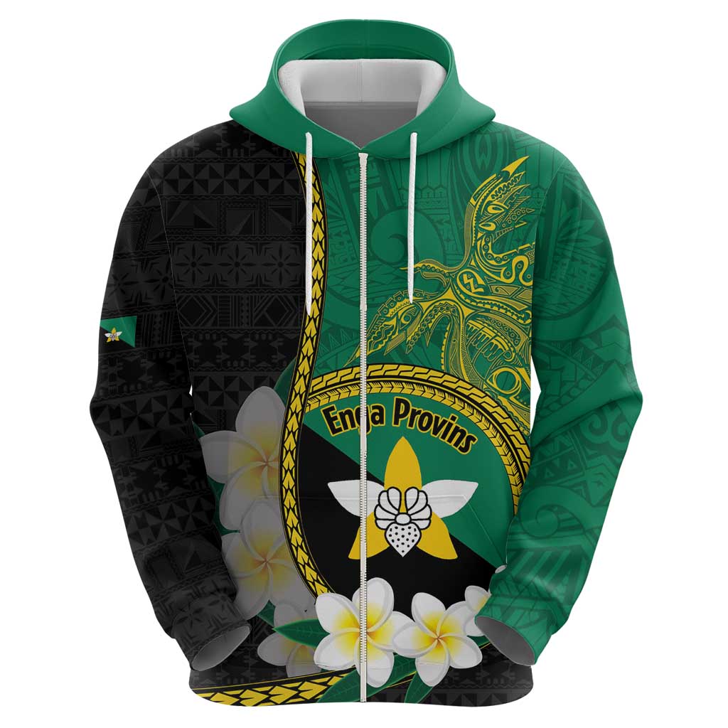 Personalised PNG Enga Provins Zip Hoodie Papua New Guinea Plumeria Melanesian Pattern - Polynesian Pride