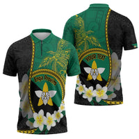 Personalised PNG Enga Provins Zipper Polo Shirt Papua New Guinea Plumeria Melanesian Pattern - Polynesian Pride