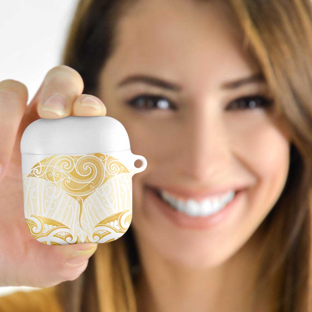 Gold White New Zealand Manta Ray AirPods Case Aotearoa Maori Haehae - Polynesian Pride