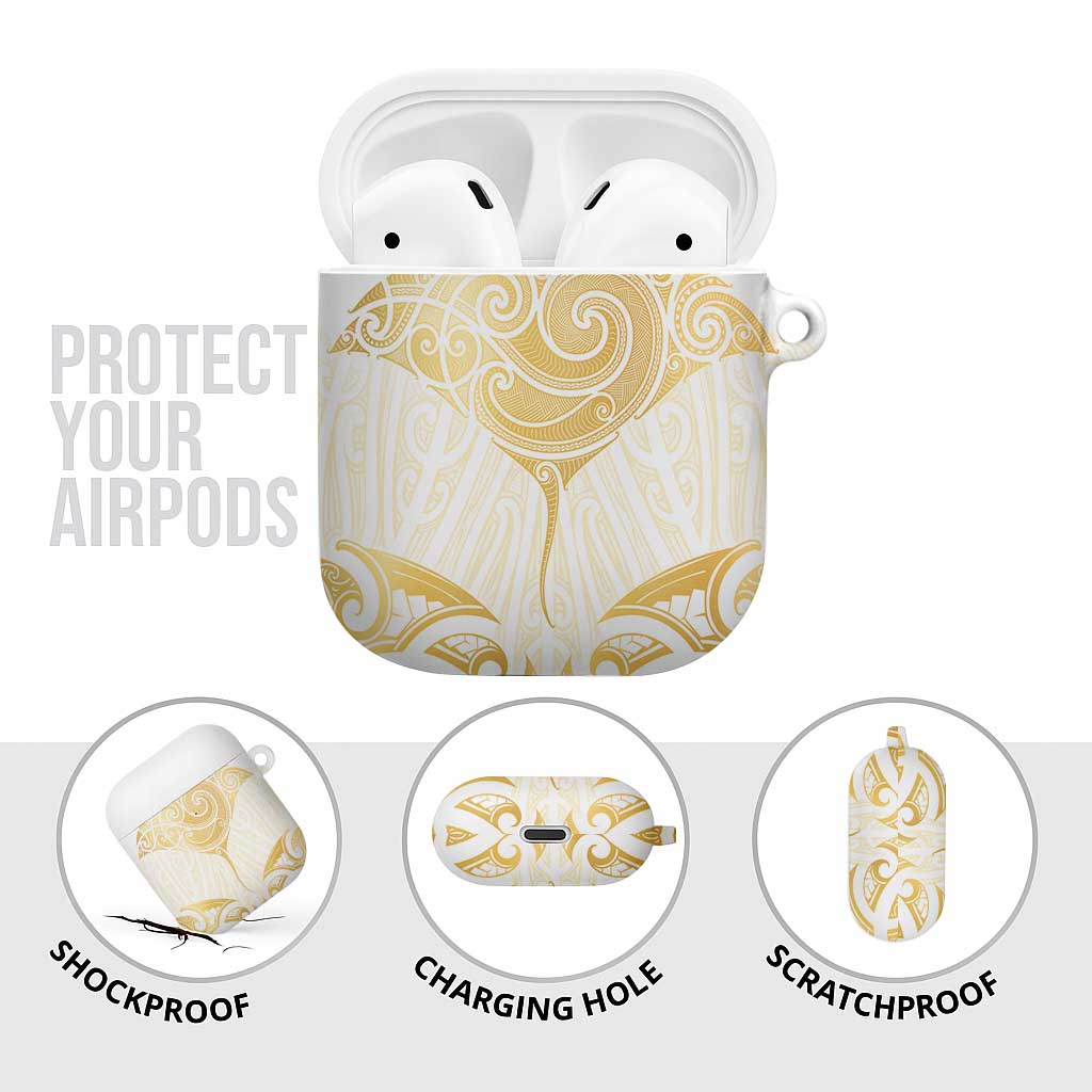 Gold White New Zealand Manta Ray AirPods Case Aotearoa Maori Haehae - Polynesian Pride