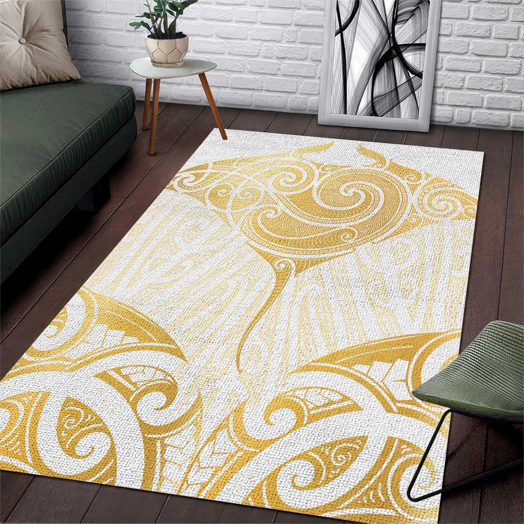 Gold White New Zealand Manta Ray Area Rug Aotearoa Maori Haehae - Polynesian Pride