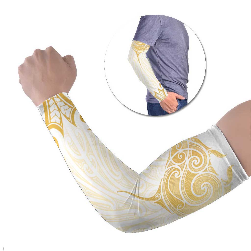 Gold White New Zealand Manta Ray Arm Sleeves Aotearoa Maori Haehae LT14 Set of 2 White - Polynesian Pride