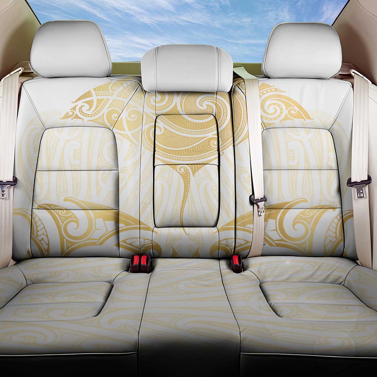 Gold White New Zealand Manta Ray Back Car Seat Cover Aotearoa Maori Haehae - Polynesian Pride