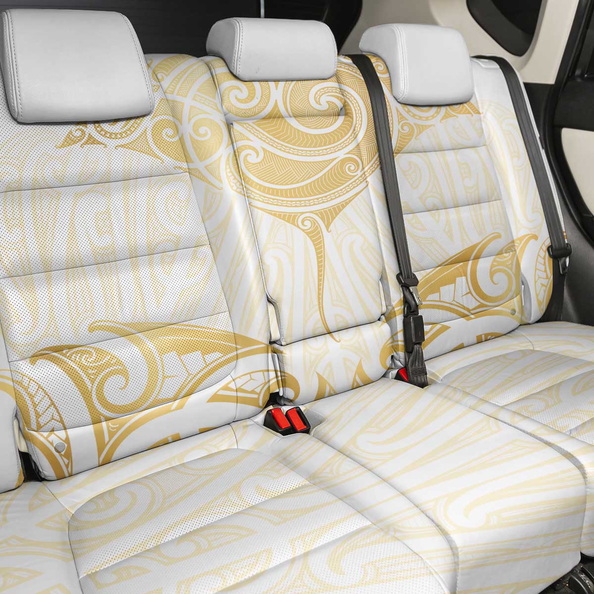 Gold White New Zealand Manta Ray Back Car Seat Cover Aotearoa Maori Haehae - Polynesian Pride