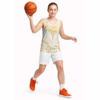 Gold White New Zealand Manta Ray Basketball Jersey Aotearoa Maori Haehae LT14 - Polynesian Pride