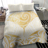 Gold White New Zealand Manta Ray Bedding Set Aotearoa Maori Haehae - Polynesian Pride