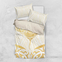 Gold White New Zealand Manta Ray Bedding Set Aotearoa Maori Haehae - Polynesian Pride