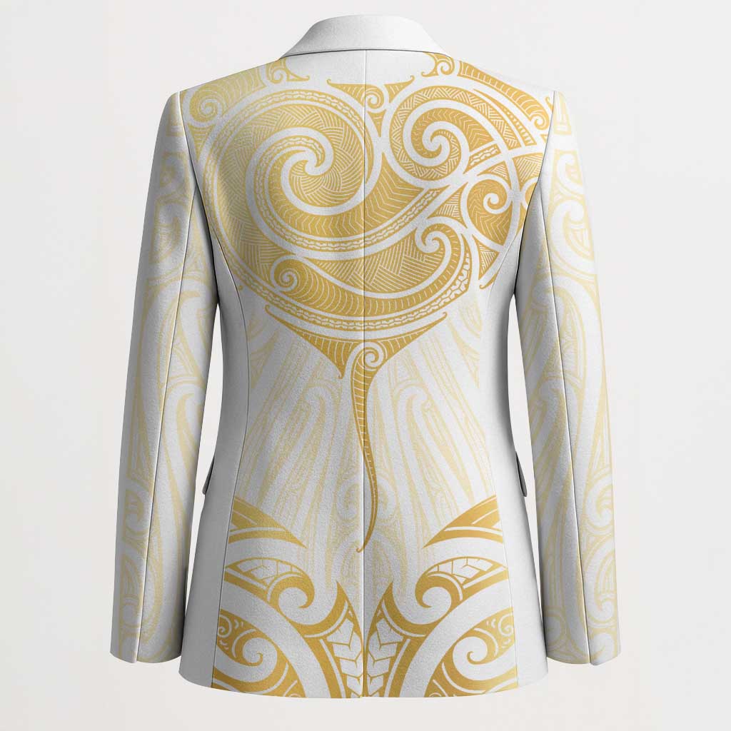 Gold White New Zealand Manta Ray Blazer Aotearoa Maori Haehae - Polynesian Pride