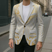 Gold White New Zealand Manta Ray Blazer Aotearoa Maori Haehae - Polynesian Pride