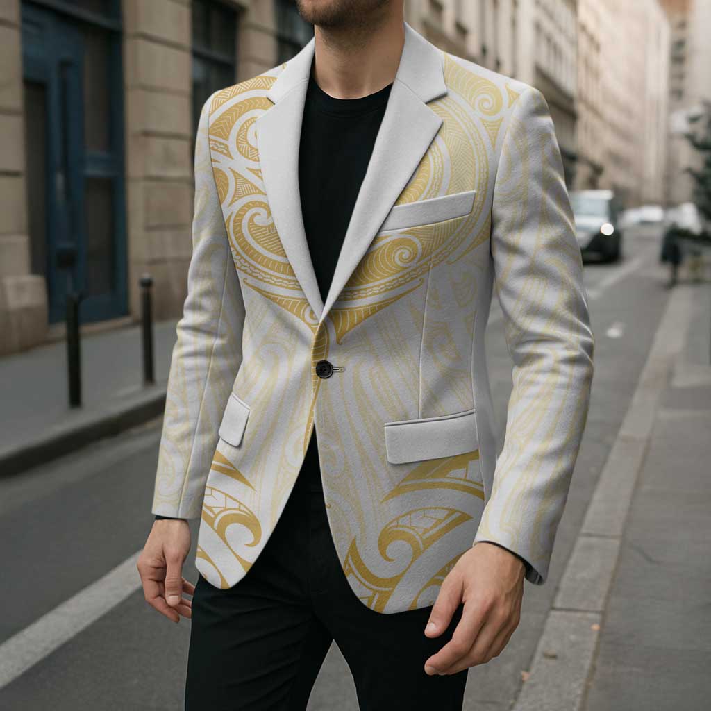 Gold White New Zealand Manta Ray Blazer Aotearoa Maori Haehae - Polynesian Pride