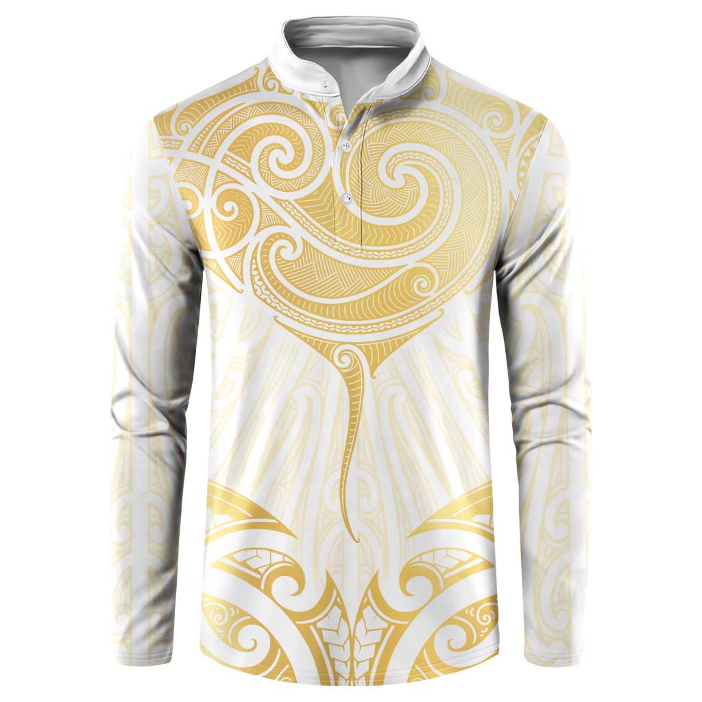 Gold White New Zealand Manta Ray Button Sweatshirt Aotearoa Maori Haehae LT14 White - Polynesian Pride