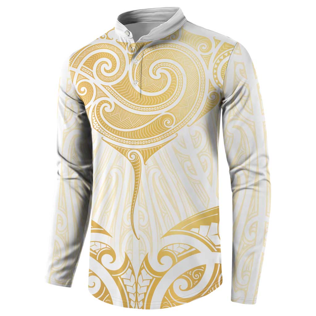 Gold White New Zealand Manta Ray Button Sweatshirt Aotearoa Maori Haehae LT14 - Polynesian Pride
